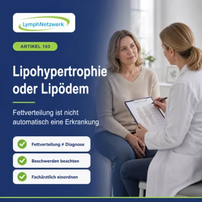 „Zwei Frauen mit ähnlicher symmetrischer Fettverteilung der Beine werden medizinisch verglichen. Die Infografik erklärt: Bei Lipohypertrophie fehlt der typische Schmerz, während beim Lipödem Schmerzen und Beschwerden zur Diagnose gehören.“