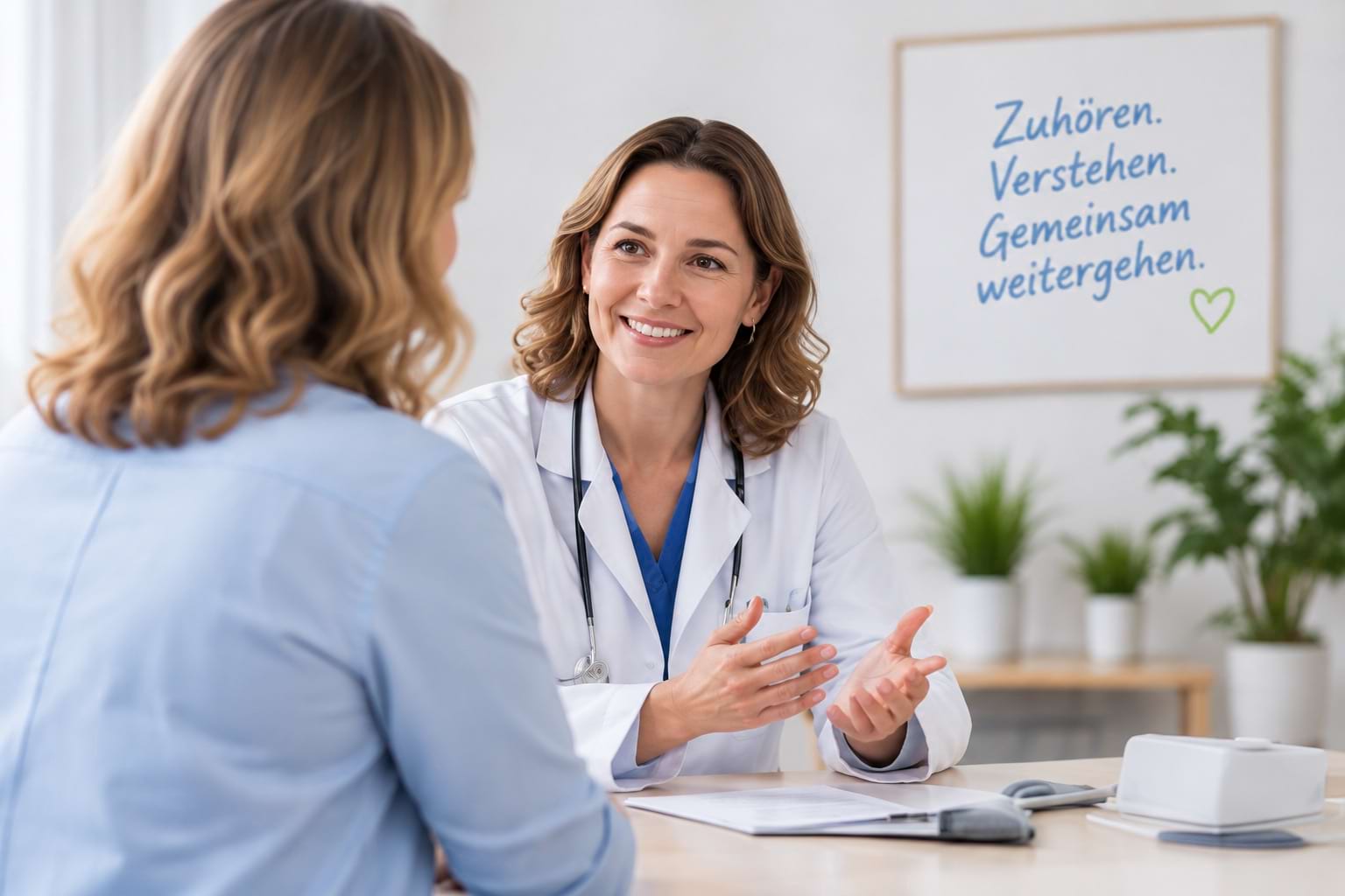 Ärztin im Gespräch mit einer Patientin – illustratives Motiv